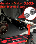Inner CV Axle Puller Removal Tool With Slide Hammer And 48mm 63mm CV Joint Fork Adapters shown in use on a vehicle axle