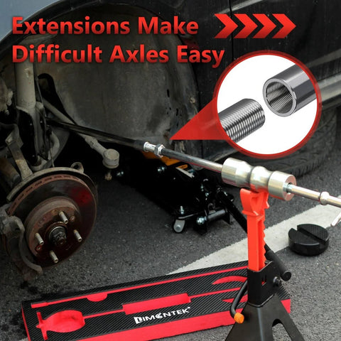 Inner CV Axle Puller Removal Tool With Slide Hammer And 48mm 63mm CV Joint Fork Adapters shown in use on a vehicle axle
