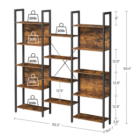 Five Tier Free Standing Bookshelf Built Tough With A Heavy Duty Steel Frame And Wide Wooden Shelves For Smart Storage And Laid Back Home Vibes That Is A Total Game Changer For Any Living Space