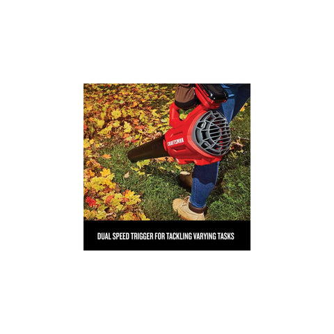 Person using V20 Cordless Weed Wacker And Leaf Blower Combo Kit With 2 Ah Battery And Charger on a lawn with autumn leaves.