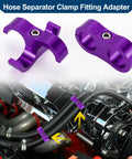 Premium AN10 Hose Separator Clamp Set Purple Anodized Aluminum dual tube line organizers securing hoses in engine bay.