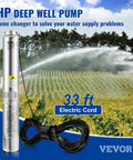 Deep Well Submersible Pump 1HP 115V 37 GPM 207 Ft Head 4 Inch Stainless Steel Water Pump for Industrial Irrigation and Home Use