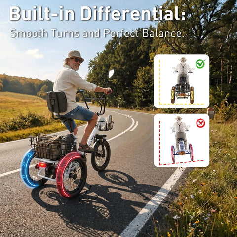 FatGo1 1000W Folding Electric Tricycle for Adults With Basket Fat Tire 3 Wheel Ebike 48V 648Wh Removable Battery step-through frame on road