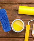 Heavy Duty Rubber Texture Paint Roller For DIY Wall Decoration And Pattern Embossing With Rock Solid Wear Resistance to use with yellow paint.