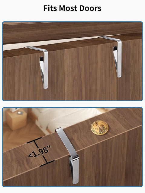 Heavy Duty Over The Door Storage Organizer With Five Tier Shelves For Bedroom Pantry Bathroom showing chrome hook fitting on door.