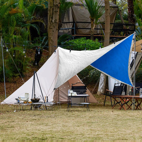 Outdoor shelter using a Heavy Duty Tarp Cover Extra Thick Waterproof Tarpaulin With Rip Proof Edges And Reinforced Grommets UV Resistant
