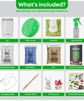 Image showing contents of Light Up Terrarium Kit For Kids A Fun Hands On STEM Science Toy, including jar, LED lid, seeds, rocks, and tools.