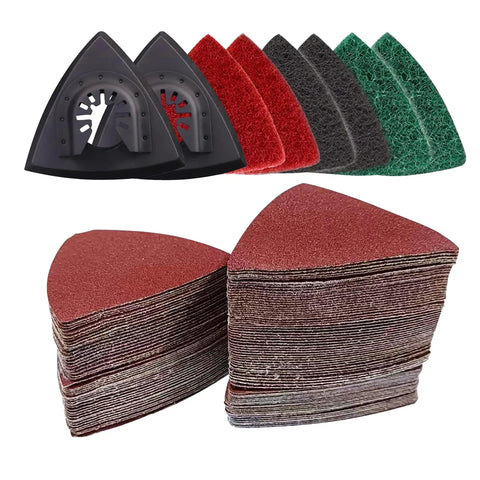 All In One 133 Piece Oscillating Tool Sanding Pads Kit With 125 Sandpapers 2 Triangular Sanding Pads And 6 Scrubbing Pads For Surface Sanding Polishing Deburring Furniture Refinishing Metal Maintenance And DIY Projects