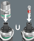 Zyklop Pocket Ratchet Set Imperial 1 With Integrated Bit Magazine, showing socket and bit insertion on compact black green tool