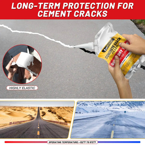 Self Leveling Concrete Crack Filler for Driveways and Patios Fast Drying Cement Repair being applied to a crack.