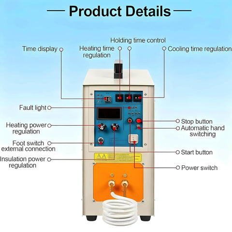 Top Shelf Industrial Induction Heater 15KW Power control panel with time display, buttons for heating and cooling regulation.