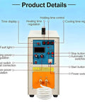 Pro Grade Induction Heater Built Tough With Knockout Auto Control For Seamless Metal Melting Brazing And Shrink Fitting Featuring Reliable Water Cooling control panel with settings and buttons.