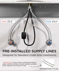 FORIOUS Kitchen Faucet with Pull Down Sprayer, High Arc, Brushed Nickel showing pre-installed hot and cold supply lines.
