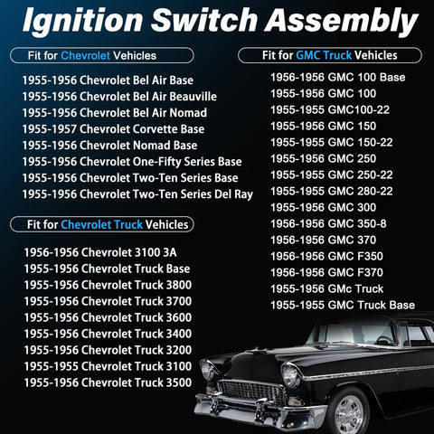 Compatibility list for Ignition Switch With Lock Cylinder And Keys Compatible With 1955 1956 Chevy 150 210 Bel Air Nomad