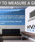 Instructions on measuring duct openings for Aluminum Double Deflection Adjustable Air Diffuser For HVAC Ducts. Diagrams included.