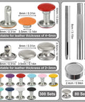 Colorful Leather Rivets Kit 380 Sets 8mm And 8x10mm 8x7mm Silver Double Cap Rivets With Tool DIY Leather Crafting Kit detail view