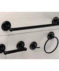 Victorian Matte Black Sleek 4-Piece Bath Accessory Set 18-Inch Towel Bar Towel Ring Robe Hook Toilet Paper Holder All Brass Construction