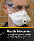 Person wearing N95 Disposable Respirator With VFlex 9105 Particulate Mask Pack Of 50, showing flexible movement feature