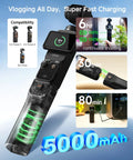 Pocket 3 Battery Handle For DJI Osmo Pocket 3, 5000mAh Fast Charger, 22W Power Grip with USB-C, showing charge times and runtimes.