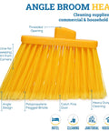 Heavy Duty Replacement Angle Broom Head With Flagged Stiff Bristles Sweep Up Grime And Dust Slick In Tight Corners And Crevices 13 Inch Wide Cleaning Path Built Tough For Quick Cleanup with yellow flagged bristles.