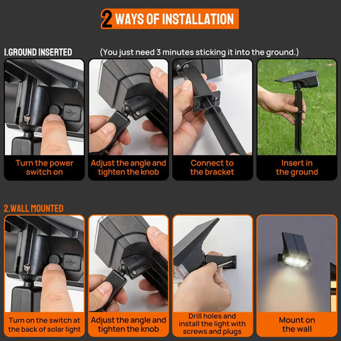 Installation guide for Super Bright 40 LED Solar Landscape Lights Pack Of 6 With 3 Modes High Low Off Waterproof Outdoor Spotlights
