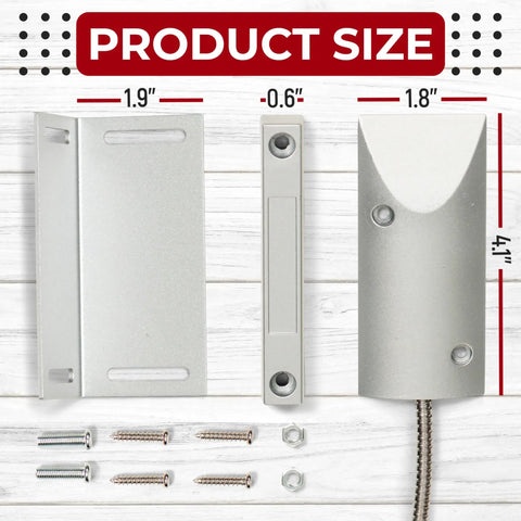 Heavy Duty Garage Door Magnetic Contact Sensor With Wired Normally Closed NC Switch, Adjustable L Bracket, Zinc Alloy Housing