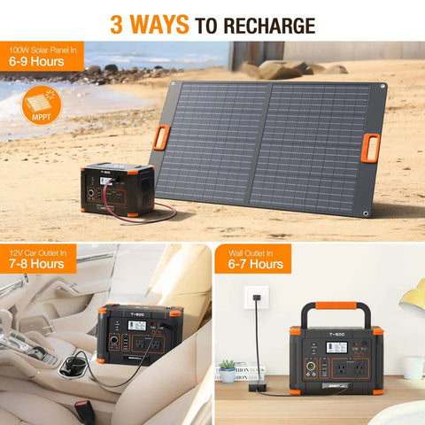 Off Grid Ready 519Wh Portable Power Station With 2 110V AC Outlets 500W Continuous Power Peak 1000W Powers 10 Devices Including USB C PD USB A QC3 Car Port And 12V DC For RV Van Life Camping Road Trips Home Emergency Backup.