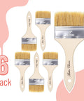 Six Pack Three Inch Chip Paint Brushes With Thick Natural Bristle For Holding More Paint Perfect For Latex Or Oil Based Paints And Stains Delivers Smooth Finish On Walls And Trim With Fewer Streaks image showing six brushes with wooden handles and thick bristles
