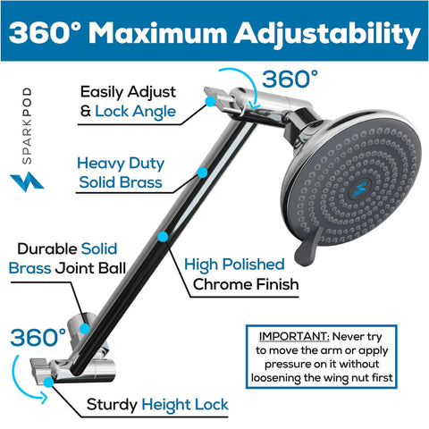 11 Inch Solid Brass Shower Head Extension Arm With Flexible, Adjustable Height And Angle For Rain Showerheads