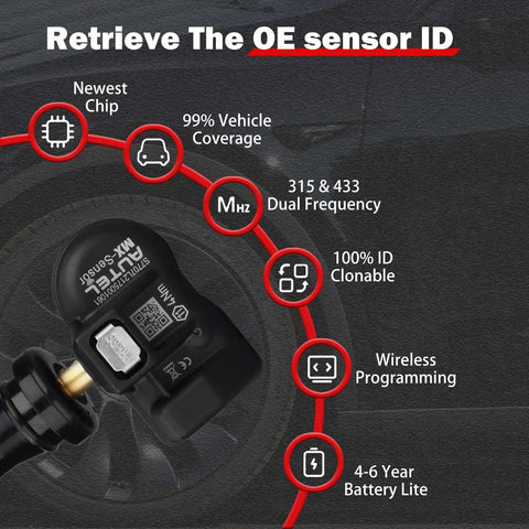 MX Sensor TPMS Sensor Set Of 20 Programmable OE Level 315MHz And 433MHz Press In 2 In 1 For Tire Pressure Monitoring System With Wireless Programming Compatibility TS508 TS608, black sensor