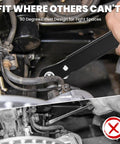 Close-up of 11 Piece Right Angle Screwdriver Set With Multi Bits, Ultra Low Profile Offset Driver in automotive repair scene