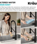KRAUS Bolden 2-in-1 Pull Down Kitchen Faucet with Integrated Water Filter Tap for Reverse Osmosis or Water Filtration System in Spot-Free Antique Champagne Bronze/Matte Black, KFF-1610SFACBMB, shown in use, filling ice trays and a pet bowl.