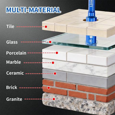 Diamond Tile Drill Bit Set With Hex Shank, 10 Piece Kit for ceramic, glass, porcelain, marble, granite drilling samples