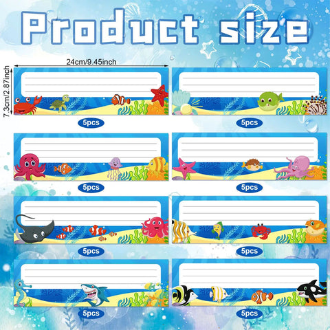 40 Pieces Sea Themed Flat Name Plates For School Desks Ocean Life Theme With Colorful Sea Animal Labels Self Adhesive Desk Tags.
