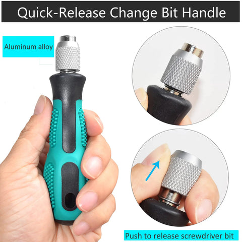 2 Piece One Quarter Inch Hex Quick Change Screwdriver Bit Holder Set With Magnetic Bit Holder And Quick Change Handle