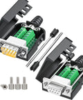 No Soldering Needed DB9 Serial Adapters Kit 1 Male 1 Female D Sub 9 Pin Connector For RS232 RS485 DIY Cable Build Easy Terminal Wiring Bolts Nuts And Screwdriver Included