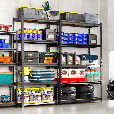 Beefy Heavy Duty Five Tier Metal Storage Shelving Unit for kitchen garage and laundry room adjustable 73 inch tall 35 inch