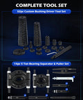 52pc bushing driver and 14pc bearing separator kit from 2 In 1 Bushing Driver And Bearing Press Kit With 2 Inch And 3 Inch Jaws 5 Ton Capacity.