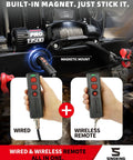 Pro Series 13500 Lb 12V Electric Winch With Synthetic Rope, 2 In 1 Wired And Wireless Remote, IP67 Waterproof, 7 HP Motor, Heavy Duty Recovery For Jeep SUV Truck And Trailer with wired and wireless remotes