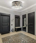 Three Light LED Flush Mount Ceiling Light With Dimmable Metal Trellis And Crystal Drops Modern Glam Chandelier in entryway