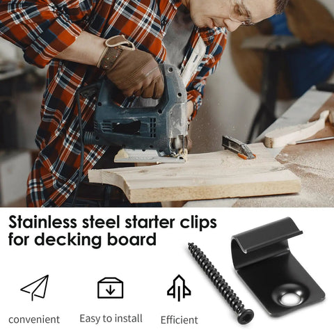 Starter Deck Clips Set For Composite Decking Hidden Fasteners Trex Z Clips With Stainless Steel Screws and Torx Bit shown in DIY use