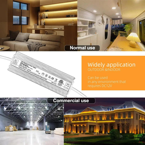 Rock Solid 300W 12V Led Driver Power Supply IP67 Waterproof in normal and commercial settings for outdoor landscape lighting.