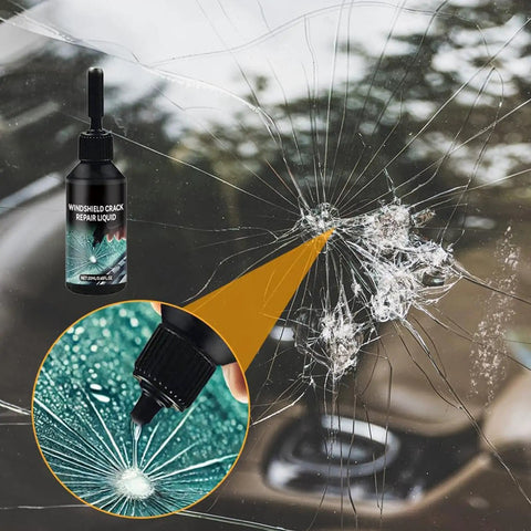 Windshield Chip Repair Kit For Cars, Trucks, And SUVs, Quick Fix Glass Repair Glue With Rapid Dry Formula shown repairing glass