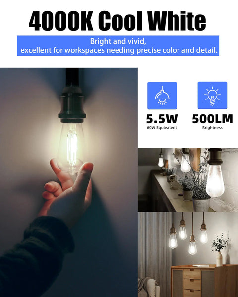 Vintage Edison LED Bulbs Six Pack With Old School Glow Five And A Half Watt Real 60W Equivalent 500 Lumens CRI 95 Plus