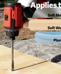 Cordless drill using 13 Piece Spade Drill Bit Set One Quarter To One And One Half Inch With Quick Change Hex Shank For Woodworking