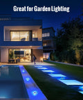 Solar Dock Lights Outdoor 12 Pack Waterproof LED Pathway Lights Dual Color Blue And White illuminating a modern patio at night