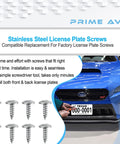 Stainless Steel License Plate Screws Set Eight Pack For Front And Rear Plates Rattle Proof And Rustproof Hardware For Cars Frames And Covers Car Tag Screws That Keep Plates Tight Subaru Compatible displayed with a car