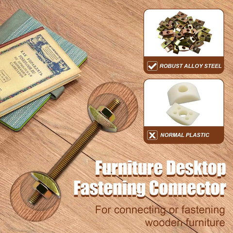 Real Deal M8 X 100Mm Countertop Connectors Kit showing heavy-duty fastener with alloy steel bolts for wooden furniture.