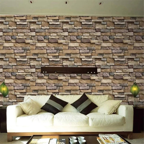 Living room with Peel And Stick Stone Brick Wallpaper 24 By 195 Inches Self Adhesive Backsplash Wall Covering for Easy DIY Install decor