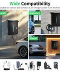 Outdoor EV Charger Lock Box Hella Secure Storage Enclosure Featuring A Crystal Clear Viewable Window For Tesla Wall Connectors and Universal Electric Vehicle Plugs Weatherproof Dope Cover Bottom Cable Access Door Simple Install For Your Daily Driver displayed on various wall surfaces including wood, masonry, and drywall.